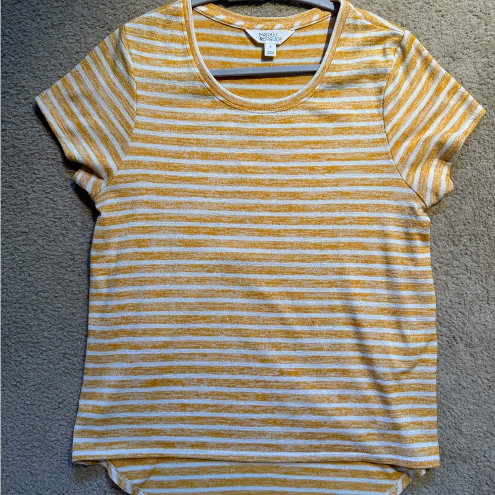 Market & Spruce Mustard Yellow and White Striped Short Sleeve Tee